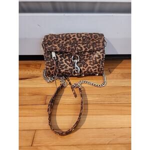 Rebecca Minkoff Crossbody Purse Bag Leopard Animal Print Silver Metallic Chain